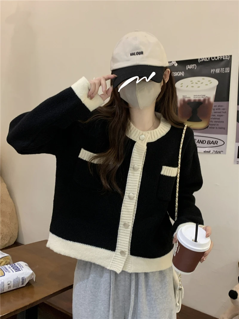 Sweet Casual Sweater Coat for Women Autumn Winter Loose Warm Outerwear Korean Thicked Knitted Cardigan Long Sleeve Knit Top