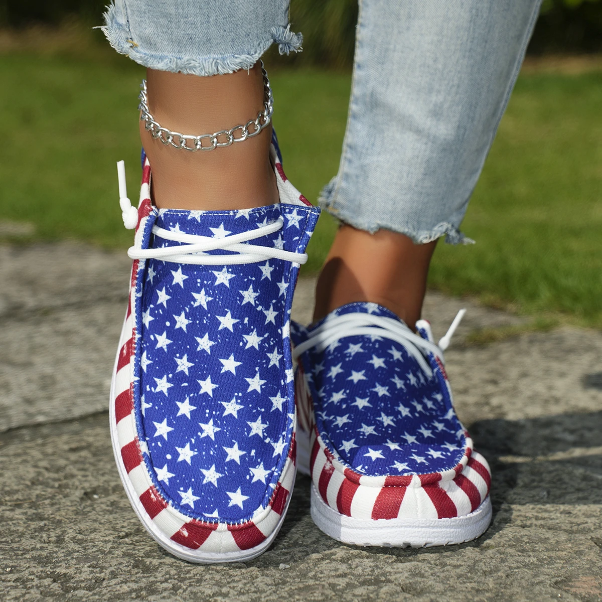 Low Top Sneakers For Women Women Fashion Trainers Shoe Non-Slip Sneakers Casual Independence Day Flag Print Low Top