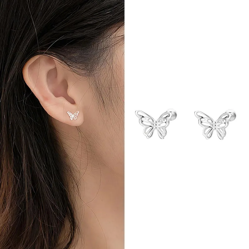 

100% 925 Sterling Silver Butterfly Earrings for Woman Girl Fashion Simple Hollow Out Design Jewelry Party Gift Dropshipping