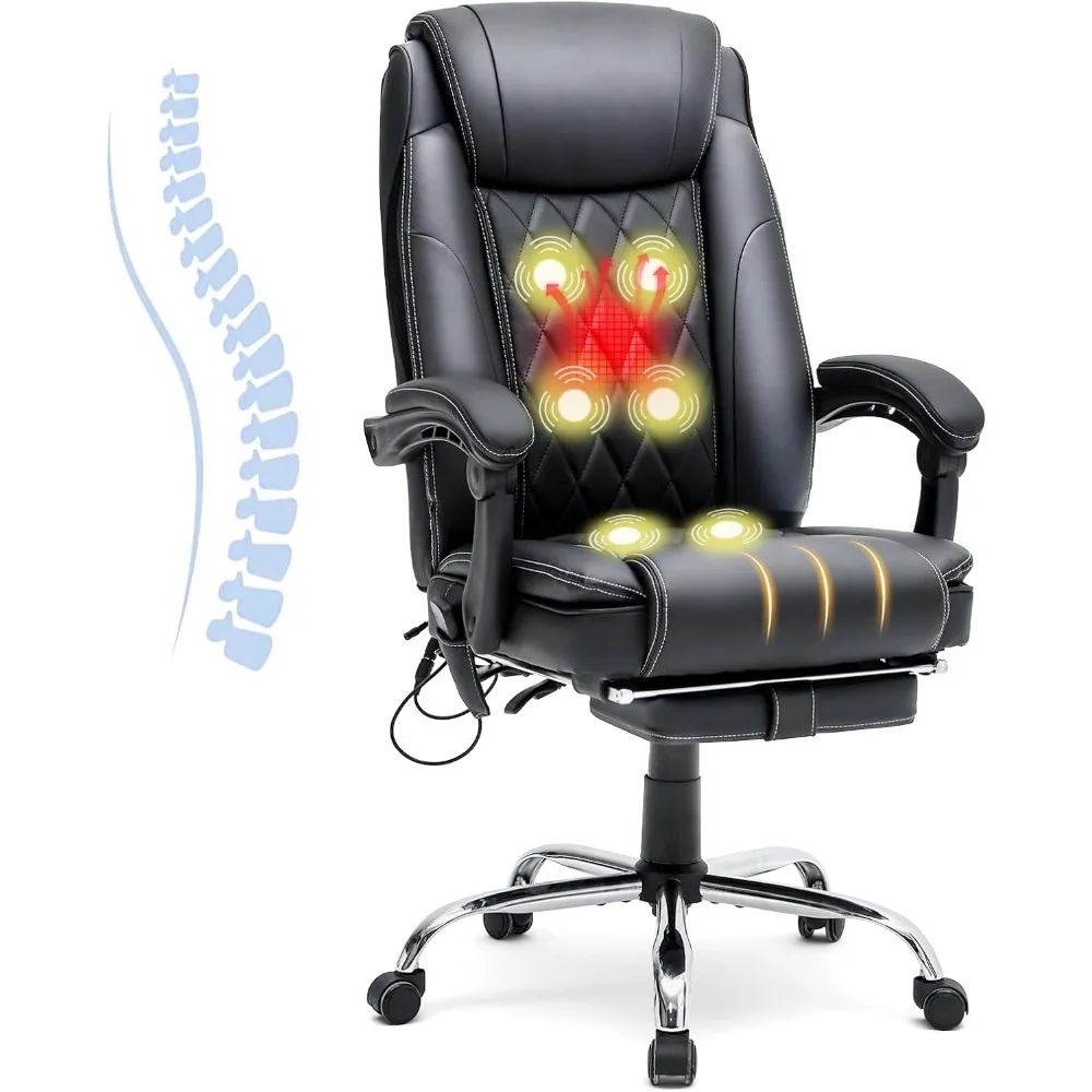 

6-Point Massage Office Chair,Heated Executive Chair,Ergonomic Home Office Desk Chair,PU Leather with Retractable Footrest,Adjus