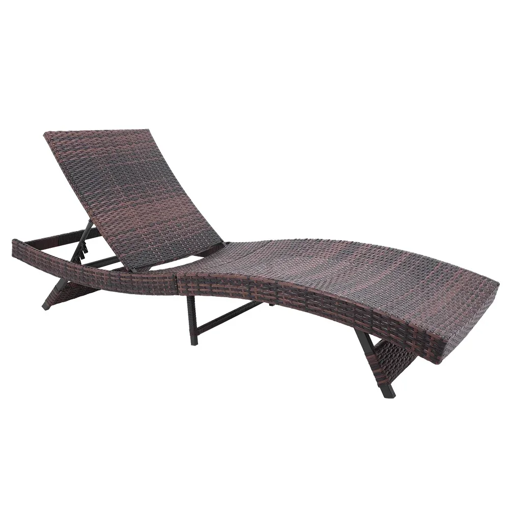 

S Style Patio Chaise Lounge Chair Outdoor Rattan Adjustable Back Brown Outdoor Furniture