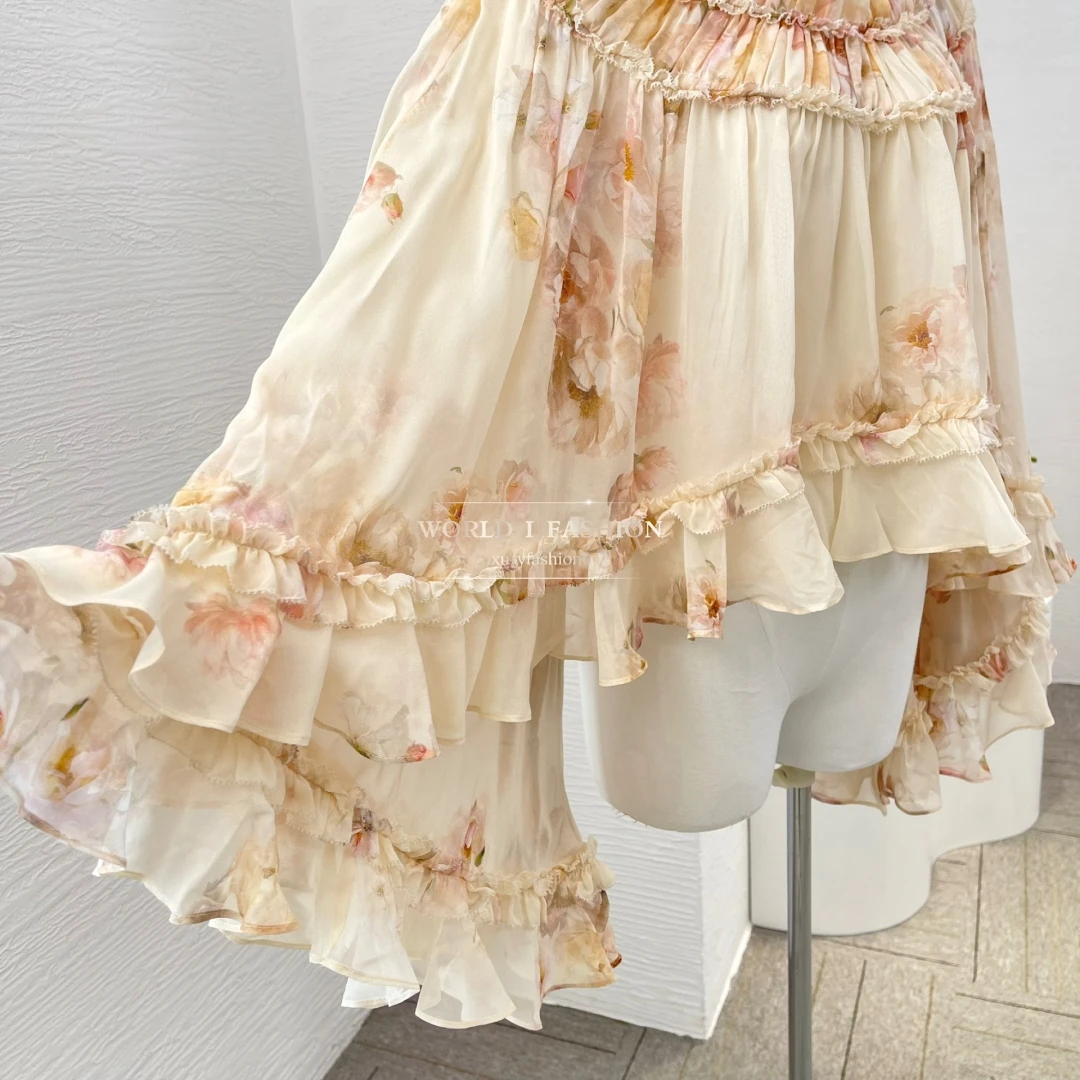 

2025 New Fashion Light Pink Long Sleeve Ruffles Frilled Blouse Tops High Quality