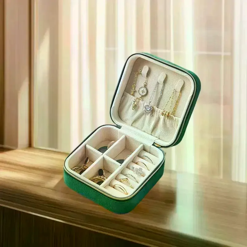 

Дорожная портативная бархатная шкатулка для драгоценностей для женщин; Футляр для хранения ожерелья, колец и сережек; Квадратный органайзер на молнии