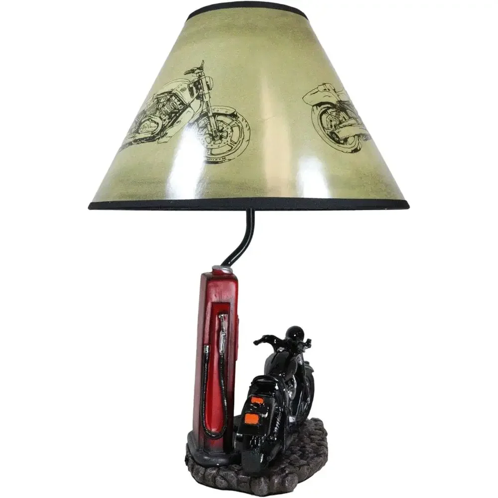 Vintage Retro Black Motorcycle Gas Pump Desk Lamp with Shade, 19 Tall, Route 66 Themed Home Decor Lighting view 3