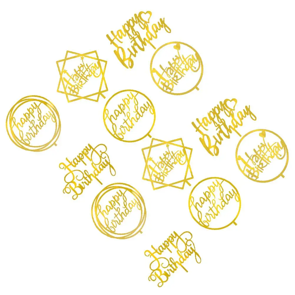 

12 Pcs Acrylic Toppers Birthday Cake Toothpicks Cupcake Decor Happy Birthday Party Supplies Double Layer Cake Inserts