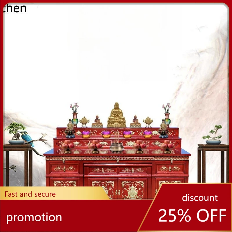 

Cz tibetan carved cabinet solid wood three-layer buddha cabinet for home buddha table god of wealth