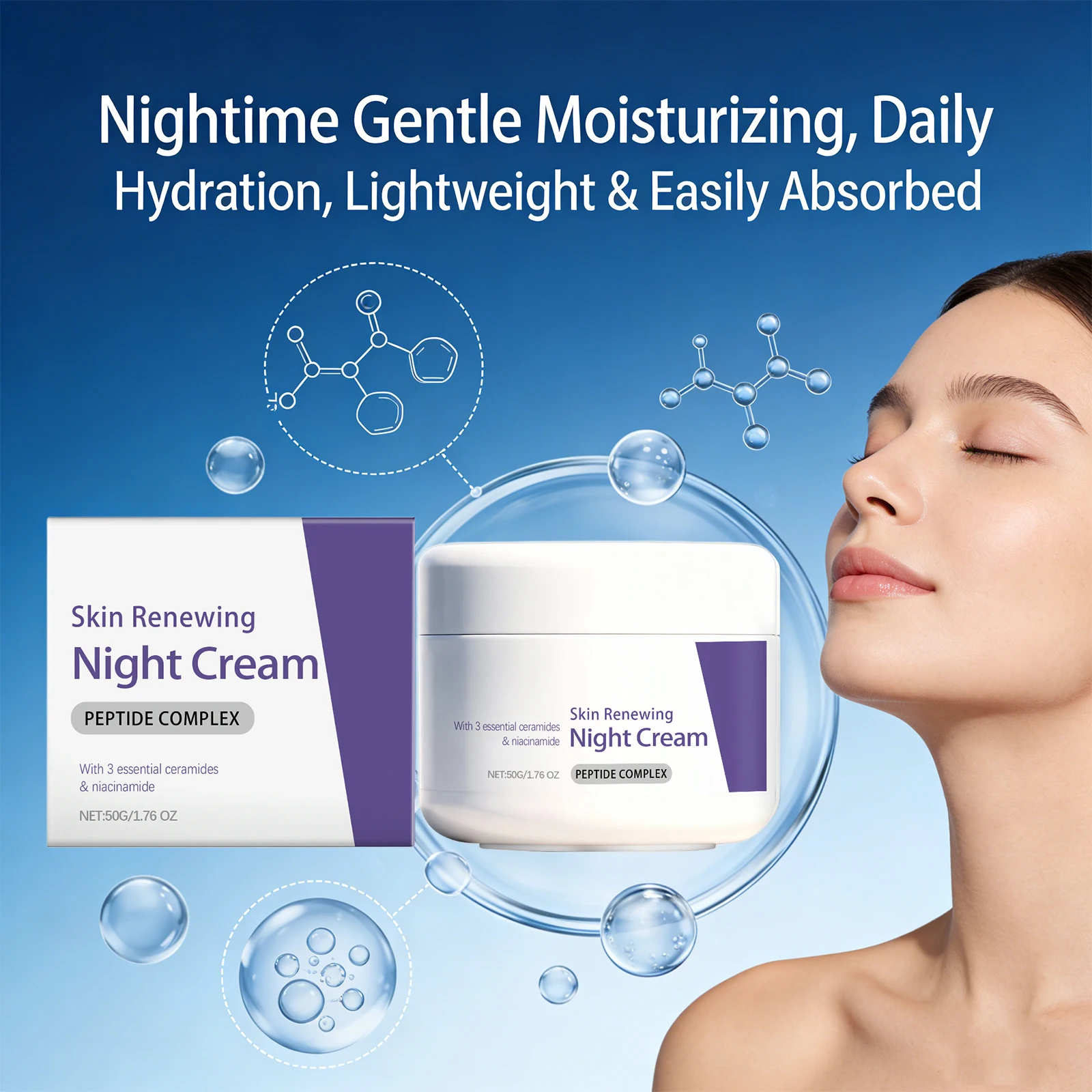 Skin Renewing Night Cream Repairig Skin Barrier Nicotinamide Face Cream with 3 Essential Ceramide Brightening Skin Rejuvenating