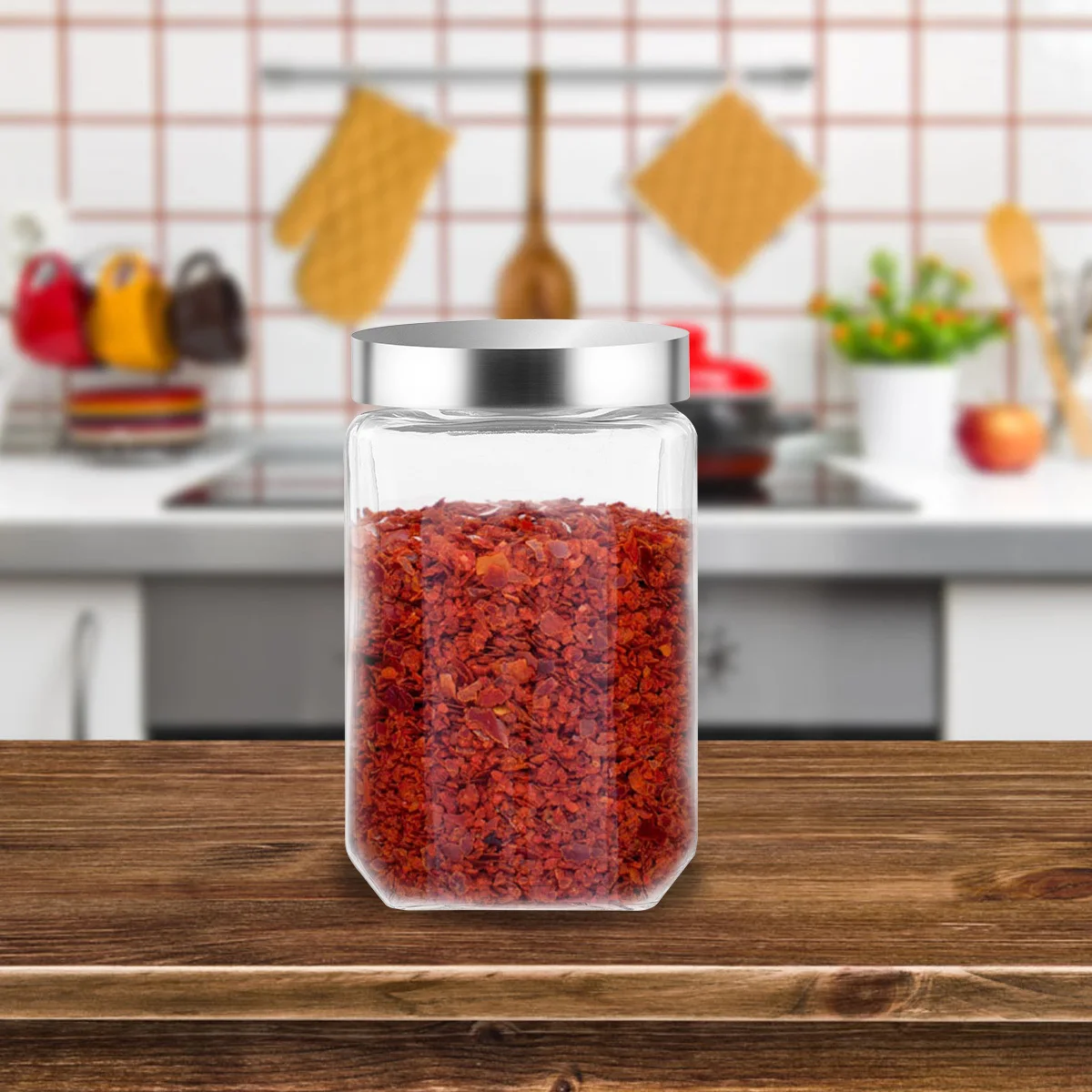 

1Pcs Borosilicate Glass Food Storage Jar Stainless Steel Lid Airtight Container Kitchen Storage for Grain Snacks Candy