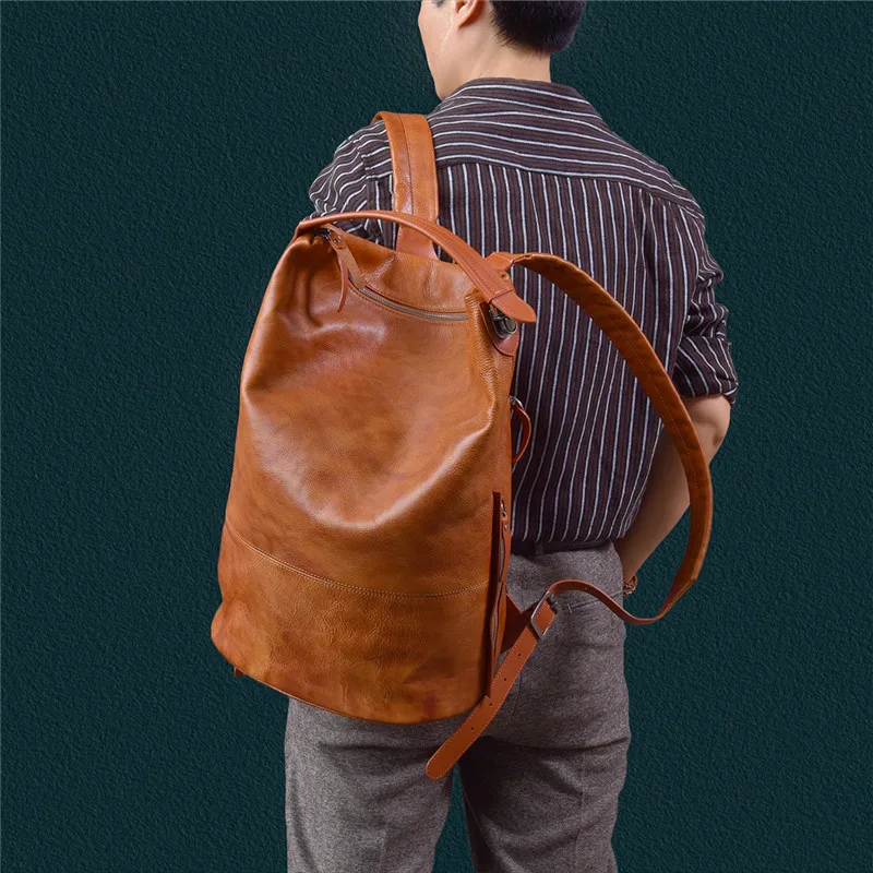 Vintage designer handmade genuine leather men's large-capacity backpacks outdoor travel luxury soft first layer cowhide bagpack