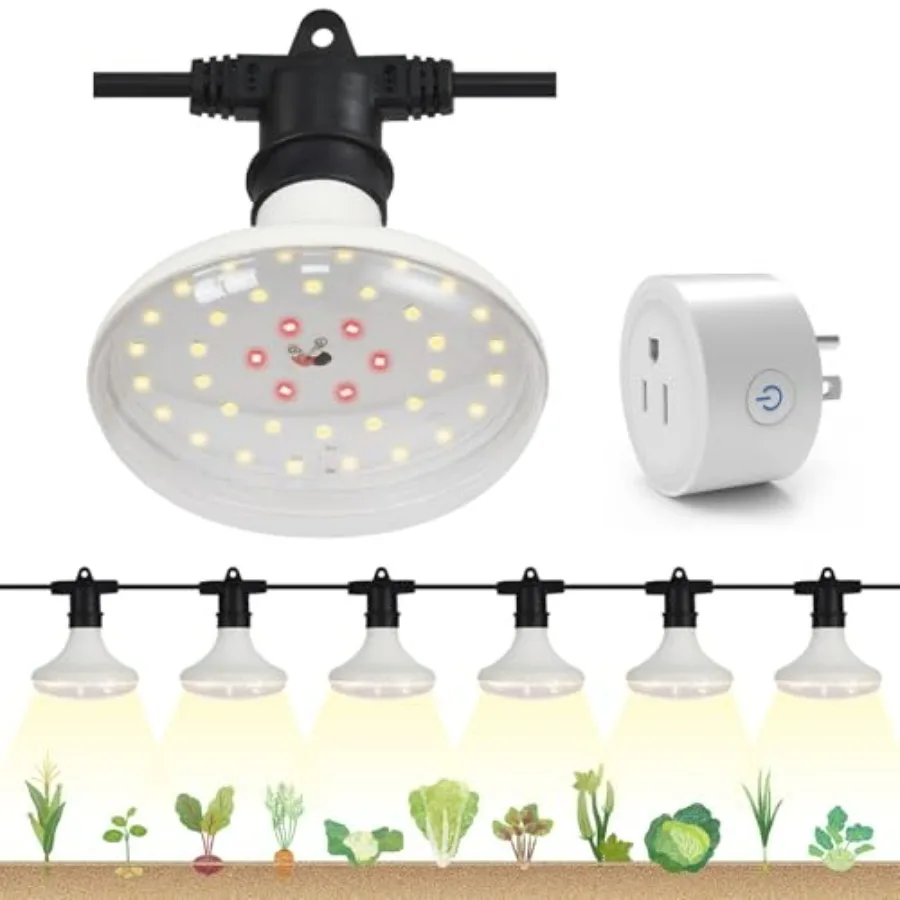 

Outdoor Grow Lights Waterproof Full Spectrum String Grow Light with 22FT Cord for Seedling Veg Flower in Greenhouse Garden Back