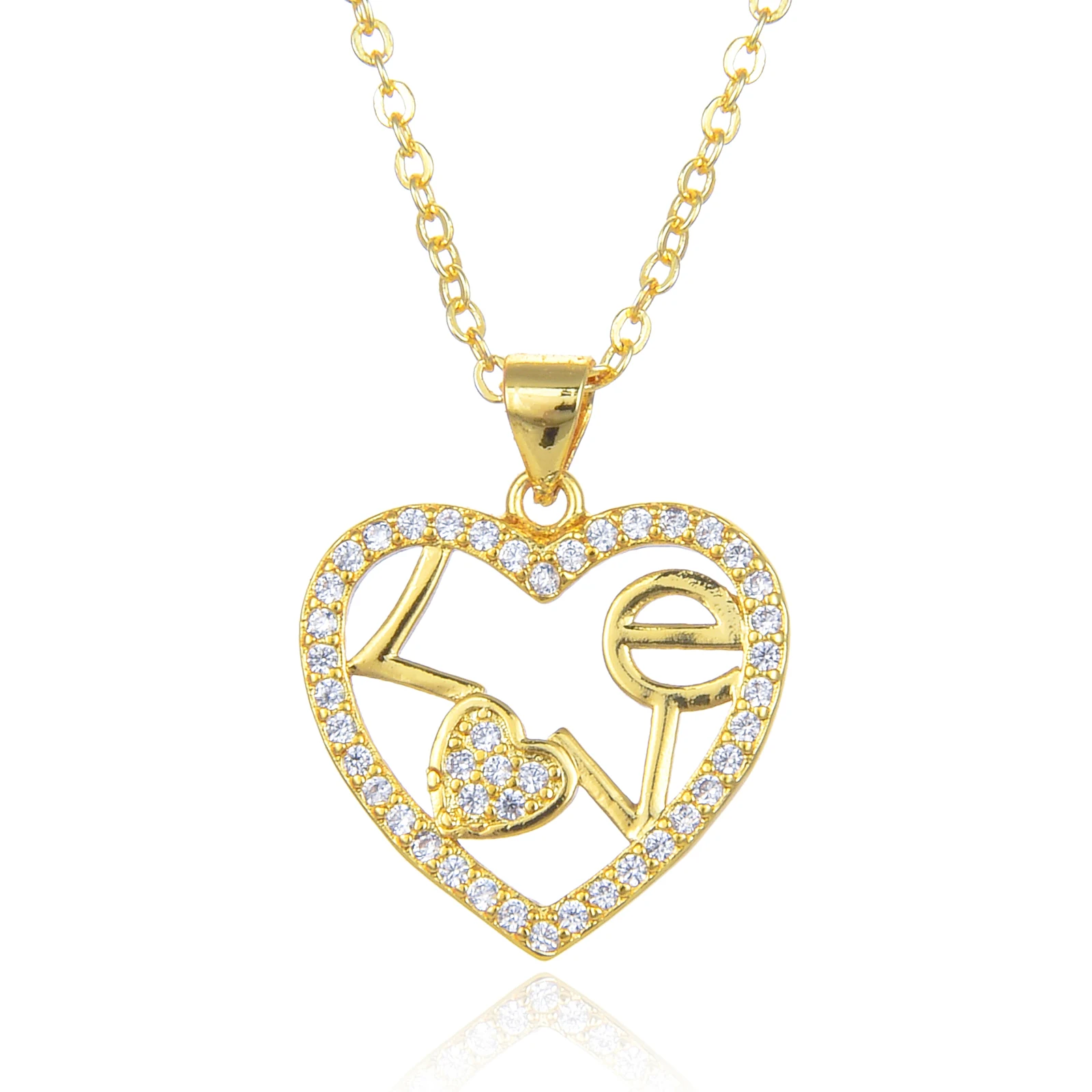 19*19,3 мм позолоченный кулон в форме сердца с полостями из циркония, ожерелье с буквой LOVE, минималистичные платиновые подвески в виде любви, ювелирный подарок для влюбленной девушки, оптовая продажа