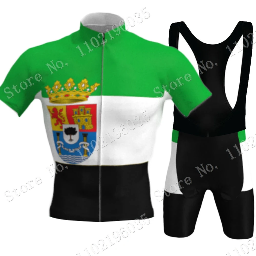 2022 Bandera Extremadura Cycling Jersey Set Green Bicycle Clothing Mens Road Bike Shirt Suit Bib Shorts MTB Maillot Culotte