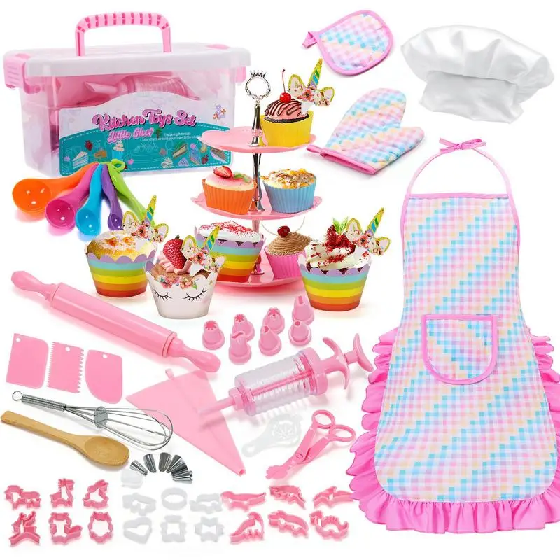 

Kids Chef Set Kids Cooking And Baking Toy Set With Storage Case 64Pcs Complete Cooking Supplies For The Junior Chef Kids Baking