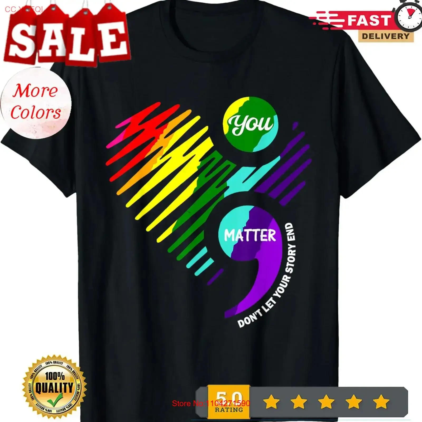 Semicolon Mental Health Awareness Help Present Colors T Shirt vintage Washed Stylish Soft Casual Versatile Unisex Comfortable