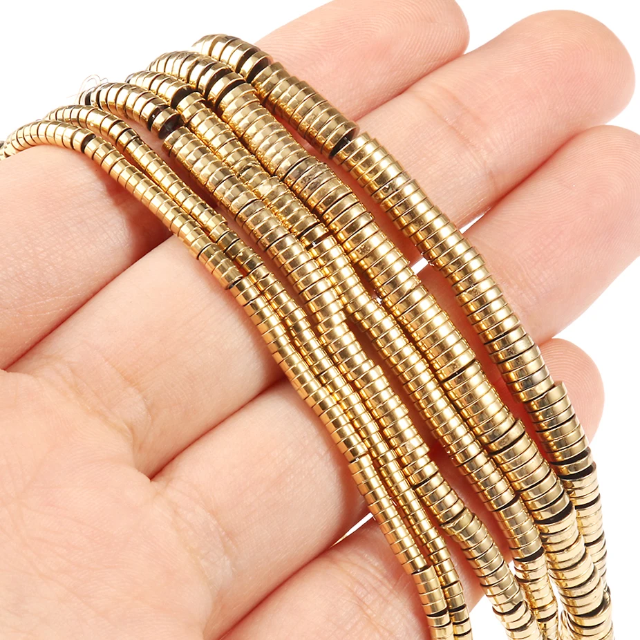 2/3/4/6mm Natural Gold Plated Hematite Beads Rondelle Beads Flat Round Disc Loose Spacer Beads For Necklace Earring Bracelet Diy