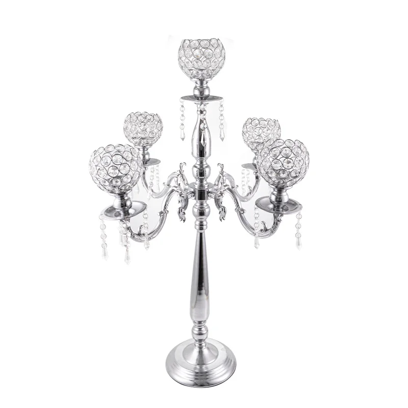 Gold Silver Crystal Candle Holders Set Wedding Party Home Decoration Centerpieces Halloween Christmas Room 5 Arms Candlestick