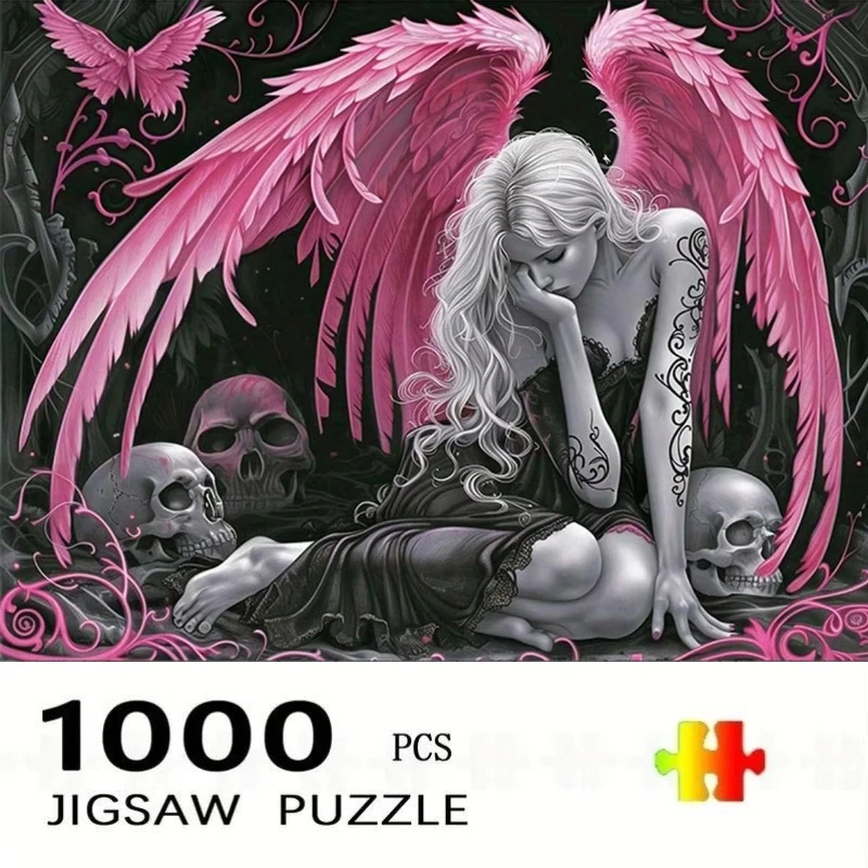 Gothic Pink Winged Fallen Angel Skull New Style Educational Puzzle Difficult Challenge Leisure Decompression Jigsaw Puzzle