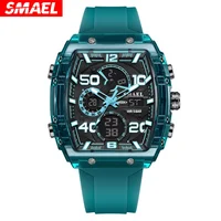 SMAEL, reloj Digital con alarma y pantalla Dual para deportes al aire libre para hombre, reloj de pulsera de cuarzo, cronógrafo, banda de silicona, reloj masculino con esfera Tonneau