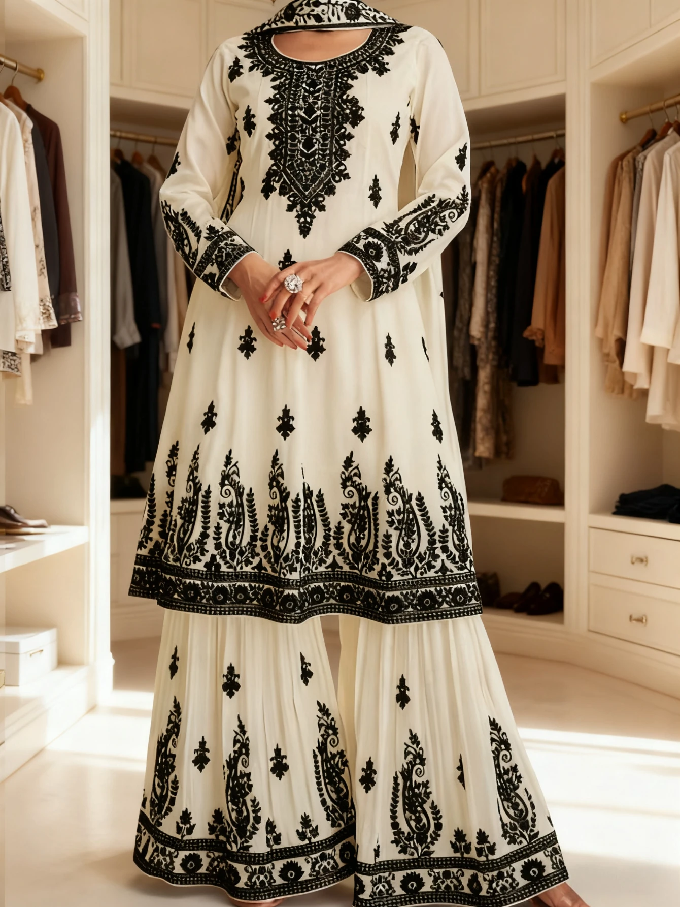 

Мусульманский комплект из 2 предметов, женская блузка с принтом, Дубай, Индия, топ, широкие брюки, костюм, марокко, мусульманский ансамбль, повседневная женская арабская одежда