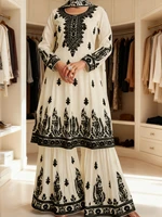Musulman 2 pièces Ensemble femmes imprimer Blouse dubaï inde haut pantalon à jambes larges costume Maroc Musulman Ensemble décontracté Femme tenues arabes 1