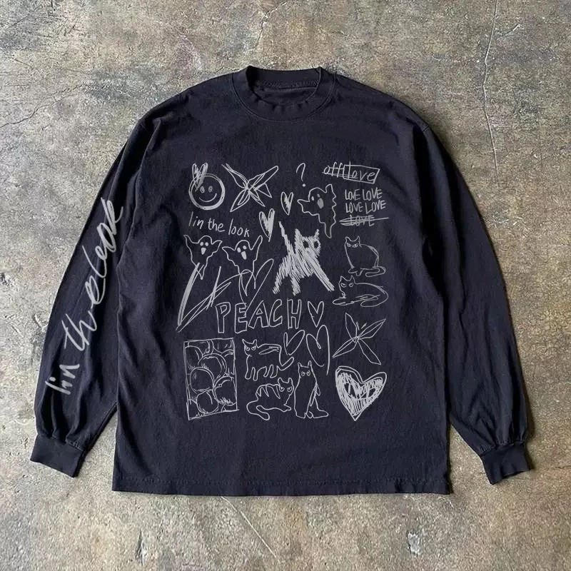 Heavyweight 310g Pure Cotton Long Sleeve T-Shirt American Retro Oversize Streetwear Versatile Comfortable round Neck Top