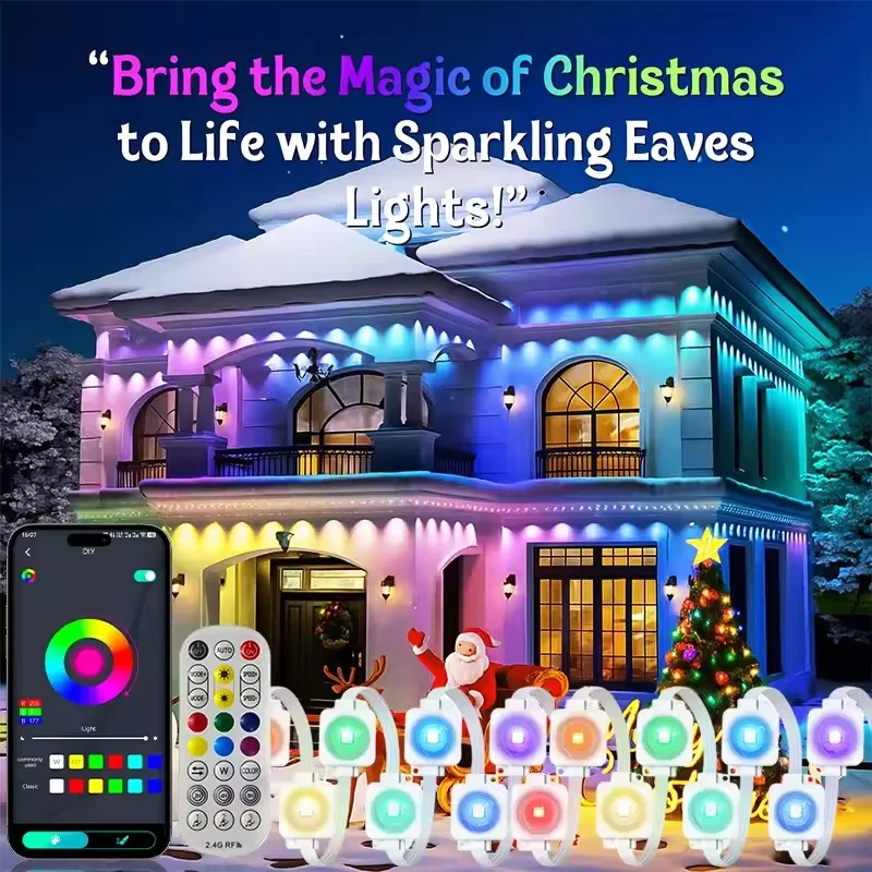 2026 Smart RGB Eave Lights App & Remote IP67 Permanent Outdoor LED String Lights Home New Year Christmas Birthday DIY Lighting