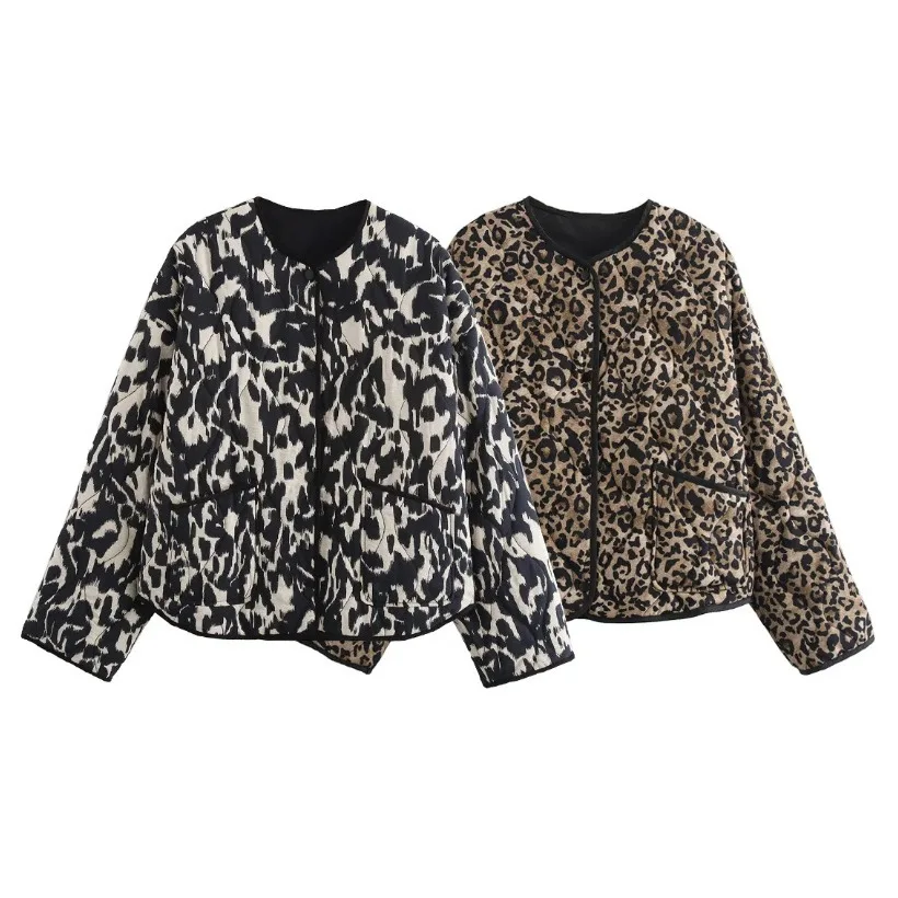 

F/W 2025 Women's Leopard Print Cotton Jacket TikTok Viral Streetwear OEKO-TEX Certified Round Neck Bonded Seam Workwear Luxe