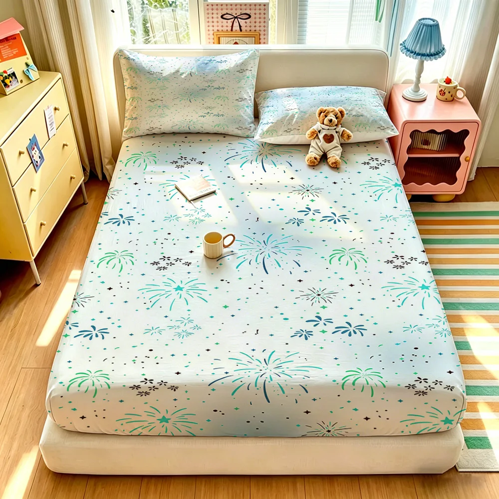 3pcs Duvet Cover Set with Fireworks Pattern Light Blue & White Coreless 2 Pillowcases Available in Multiple Sizes