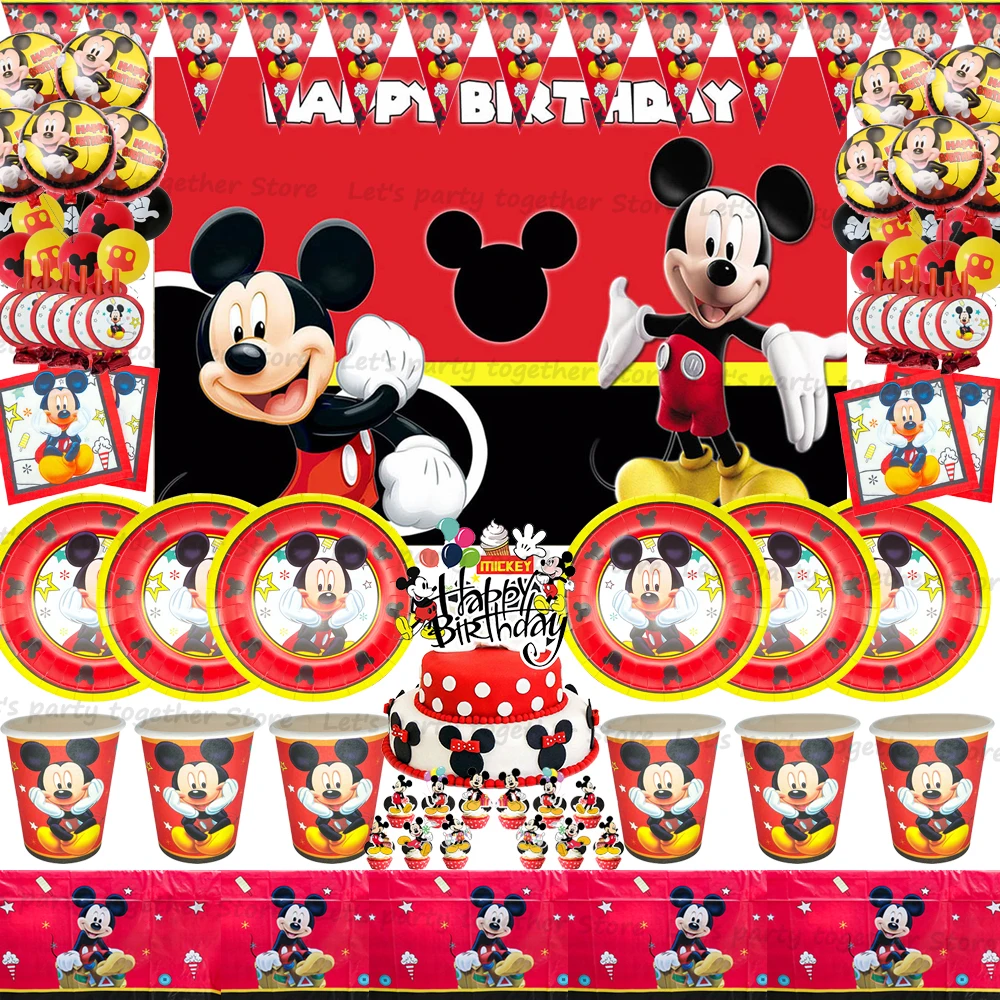 

Party Supplies Mickey Mouse Party Decoration Children Birthday Table Accessories Paper Cup Plate Napkin Foil Ballon Family Gift