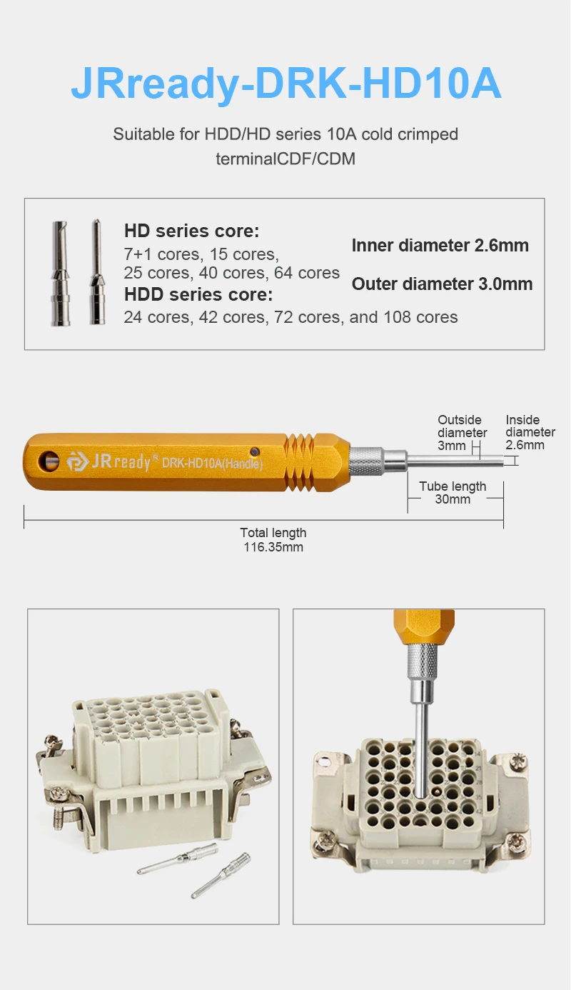 JRready DRK-HD10A(09990000012) HARTING Steckverbinder-Pin-Werkzeug-Set Kontaktentferner Werkzeug zum Ausziehen von Harting/TE Hochleistungs-HAN D 10A – Detail 3
