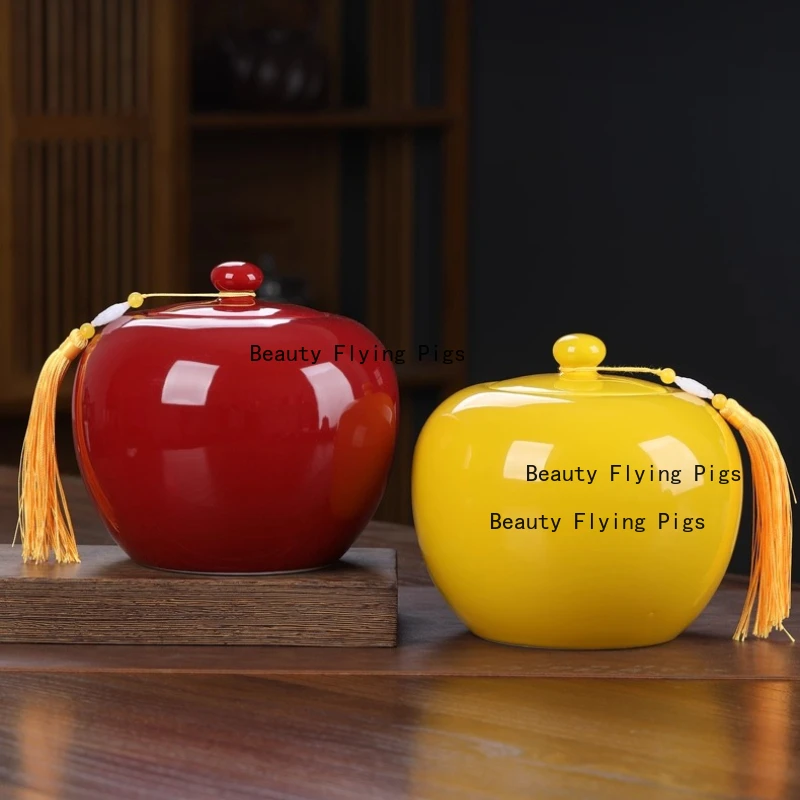1pc Ceramic Tea Jar with Lid, Sealed Pu'er Tea Can, Filling Seasoning or Candy Cans, Chinese Style Facial Mask Powder Can