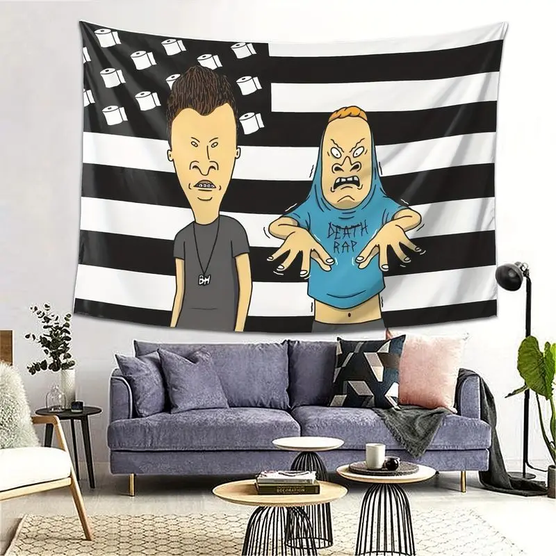 VIKAMA Flat Four and Big Head Egg Striped Flag Cartoon Tapestry Background Hanging Cloth Trendy Cool Wall Decoration Room Decor