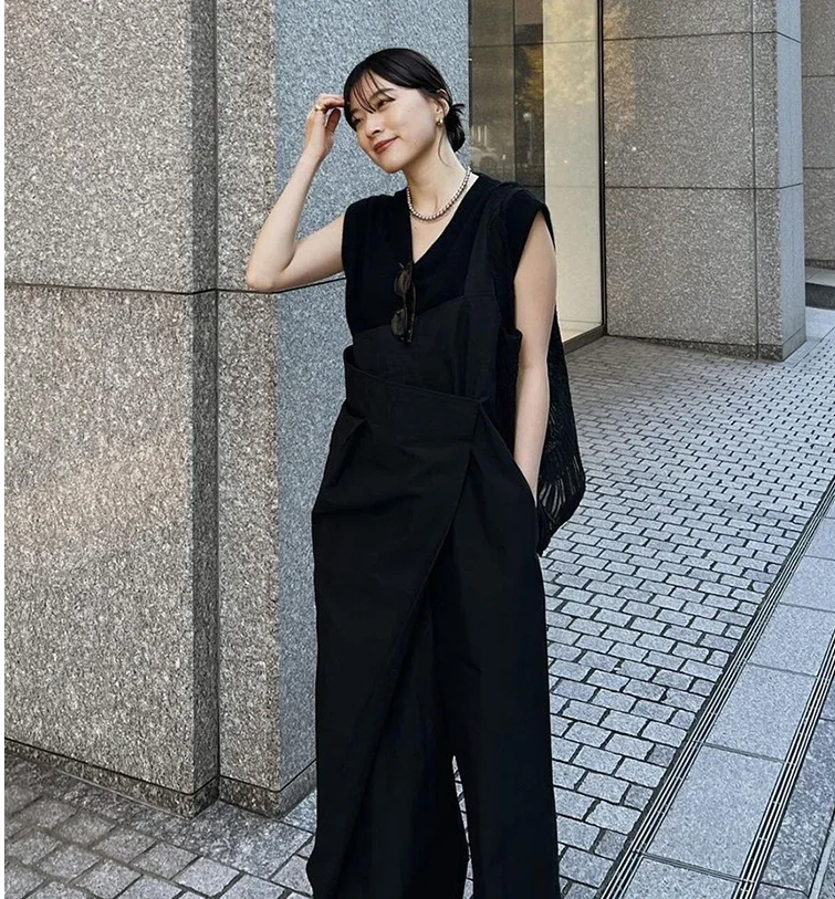 Spring Autumn Design Asymmetrical Casual Trousers Japanese Style Simple White Trousers Women High Waist Loose Wide-leg Pants