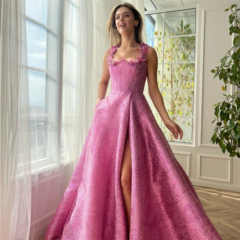 Sparkle Exquisite High Quality Charmeuse Applique Ruched Formal Evening A-line Square Neck Bespoke Occasion Gown Long Dresses