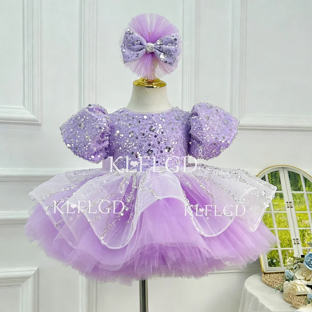 KLFLGD Light luxury and elegant girls party dress sequin beauty pageant princess dress dress ball tutu first birthday dress