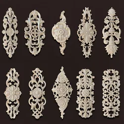 Unpainted Wood Carved Decal Corner Onlay Wooden Appliques for Furniture Wood Flower Decoration Home Decor Items Decal Floral