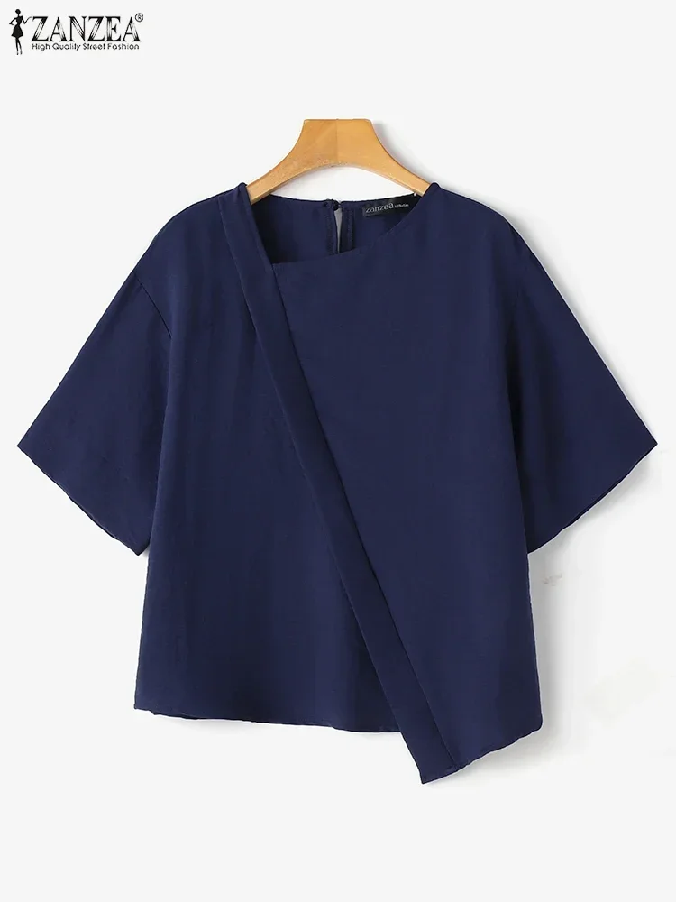 ZANZEA Camicette estive da donna 2025 Camicie a maniche corte irregolari Moda coreana Girocollo Top Tunica allentata casual Top Oversize