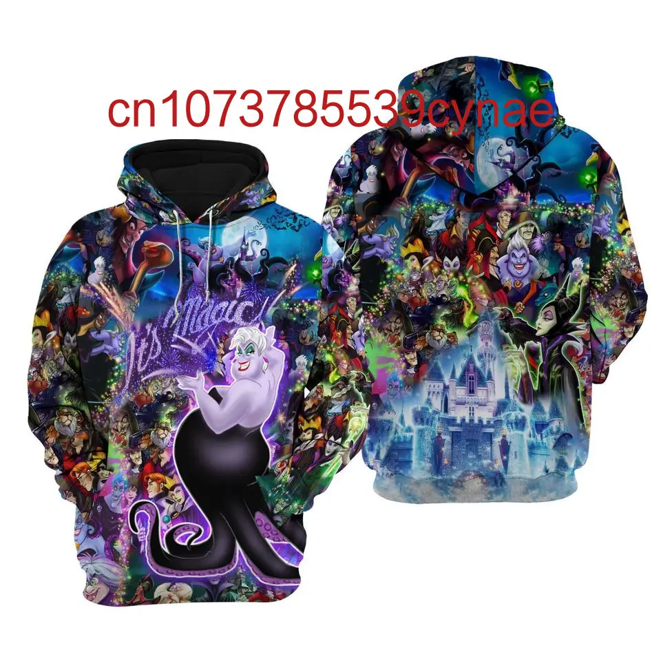 Disney Ursula Villains Magical Glitter Castle Hoodies Casual Hip Hop Street Clothing Men's and Women's Long sleeved Sweatshirts