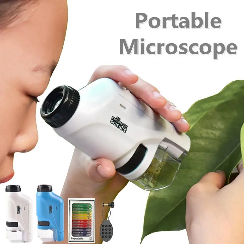 Kids Microscope 60-120X Magnification Clear Lens Mini Handheld LED Biological Microscope Educational Science Experiment Toy