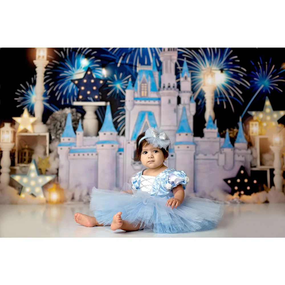 Blue Dream Castle Photo Background Children Birthday Cake Smash Photography Backdrop Cloth Kids Portrait Photo Studio Props