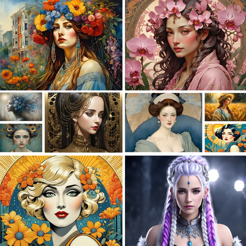 Portrait Women Flowers Cross Stitch Complete Kit DIY Embroidery Painting Sewing Handicraft Handiwork For Adults Mulina Design