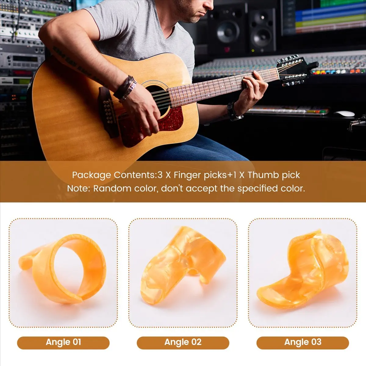 

*N21R 3 Finger Picks + 1 Thumb Pick Plectrums Guitar Plastic