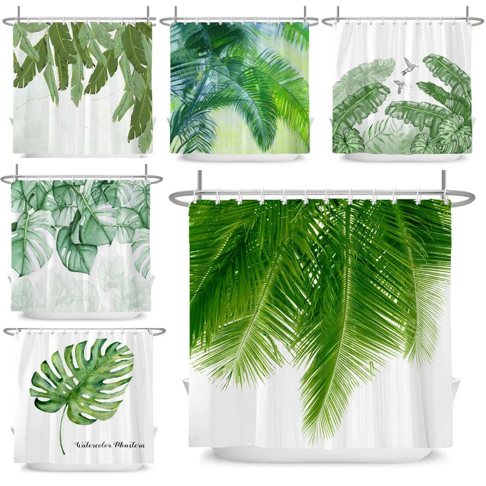 

Green Plant Leaf Shower Curtain Waterproof Polyester Bath Curtain Print Nordic Minimalist Leaves Curtains For Bathroom Decor