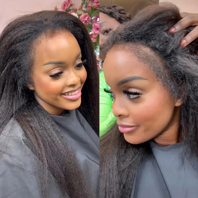 4C Edges Kinky Straight Natural Human Hair Wigs 13x5 HD Lace Front Wigs Human Hair Everyday & Special Events, Event Hairpiece image 2
