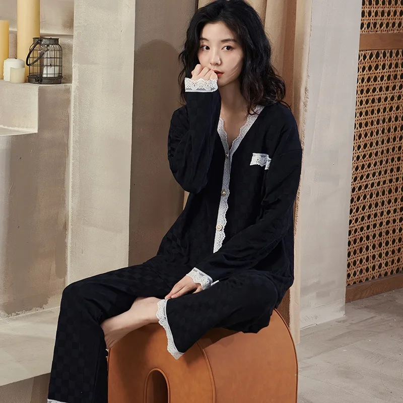 Spring Autumn Long-sleeved Thin Pure Cotton Cardigan New Home Wear Fashionable and Stylish, Loose Slim Comfortable Two-piece Set