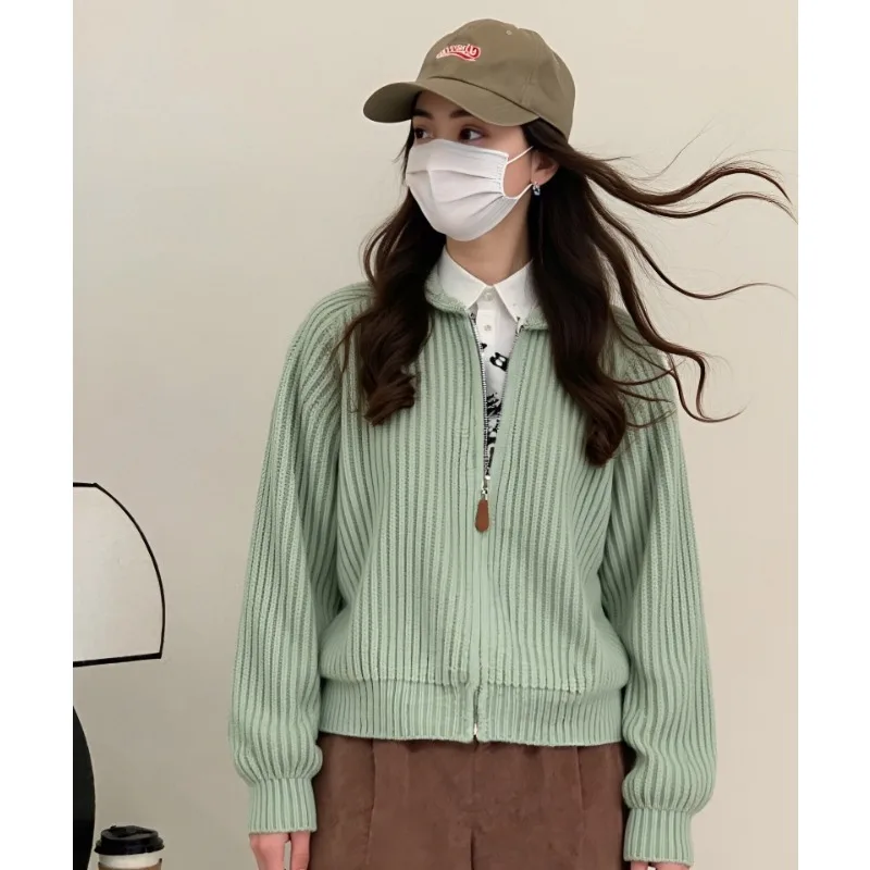 

Простой милый повседневный однотонный вязаный кардиган с капюшоном и длинными рукавами, осень-зима, универсальный короткий женский свитер в ленивом стиле, пальто, новинка