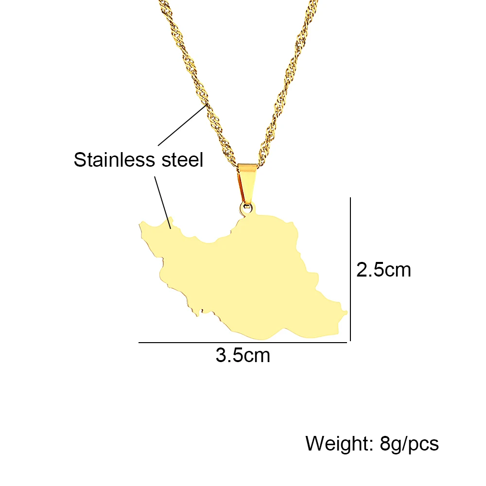 Mode Herz Iran Karte Anhänger Halskette Edelstahl Männer Frauen Schmuck Silber Farbe Gold Farbe Iranische Halsketten Geschenk – Detail 8