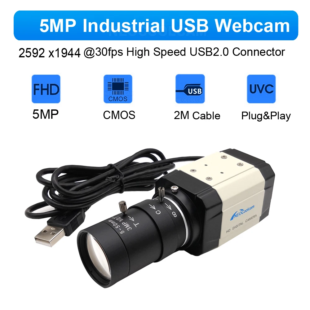 NEOCoolcam 5MP IMX335 Sensor HD 2.8-12mm Manual Varifocal Zoom High Speed 30fps Mini Industrial USB Webcam PC Video Camera