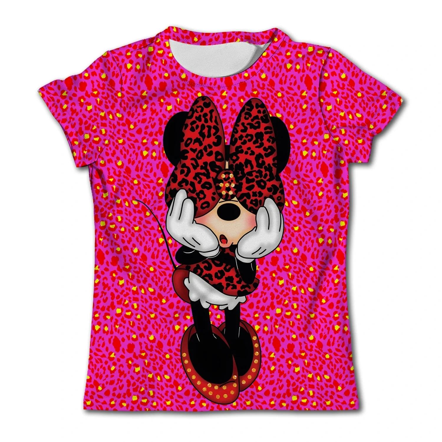 2024 Kids Short Sleeve T-shirt Disney Minnie Mouse Print Children Top Girls Birthday T Shirts Boys\' Clothing Casual O-Neck Shirt