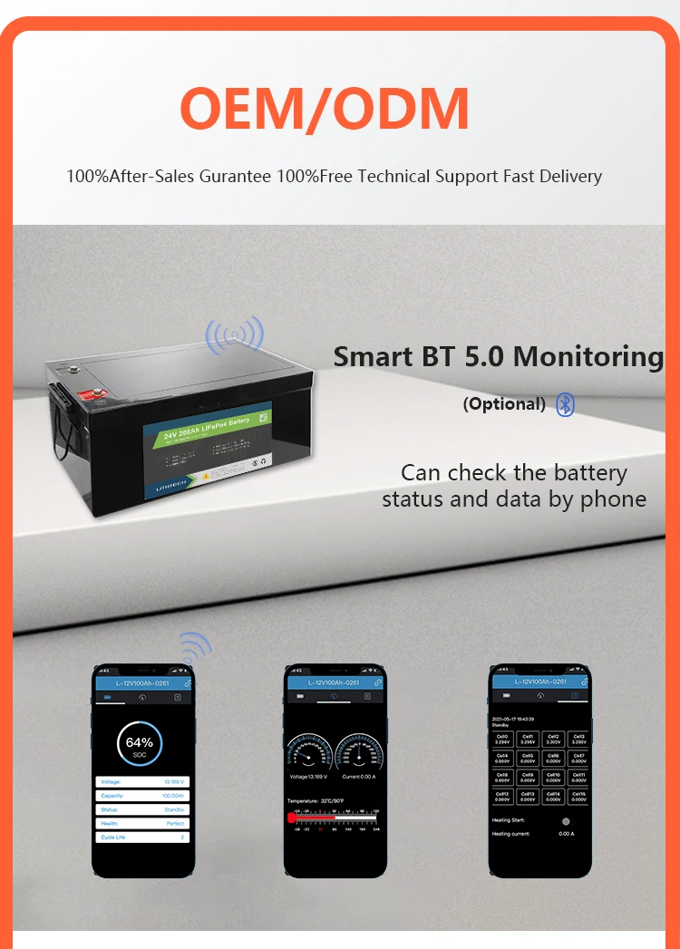 Lithtech 24V 200Ah Lithium ion Lifepo4 Battery Pack for Telecom UPS Solar Energy Storage 48V 100Ah